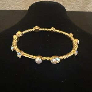 NWOT  RARE Gold Brighton Monte Carlo Hinged Bangle w/Pearl & Crystals  Retired